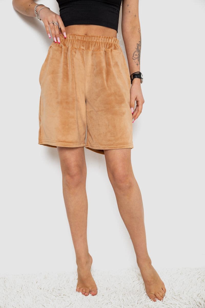Шорти жіночі велюрові, колір бежевий, 238R106 - зображення 1