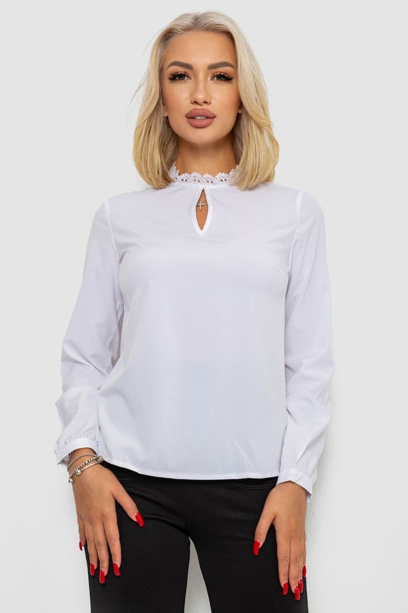Блуза однотонна, колір білий, 230R232-1 - зображення 1