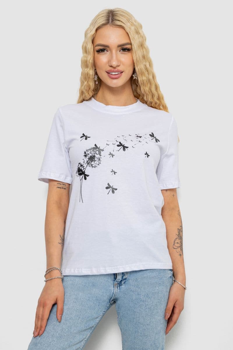 Футболка жіноча з принтом, колір білий, 241R1828 - зображення 1