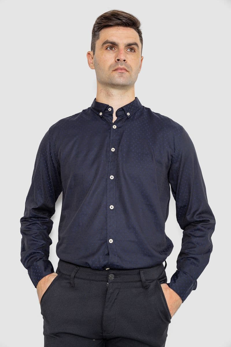 Сорочка чоловіча котонова повсякденна, колір темно-синій, 247R410 - зображення 1