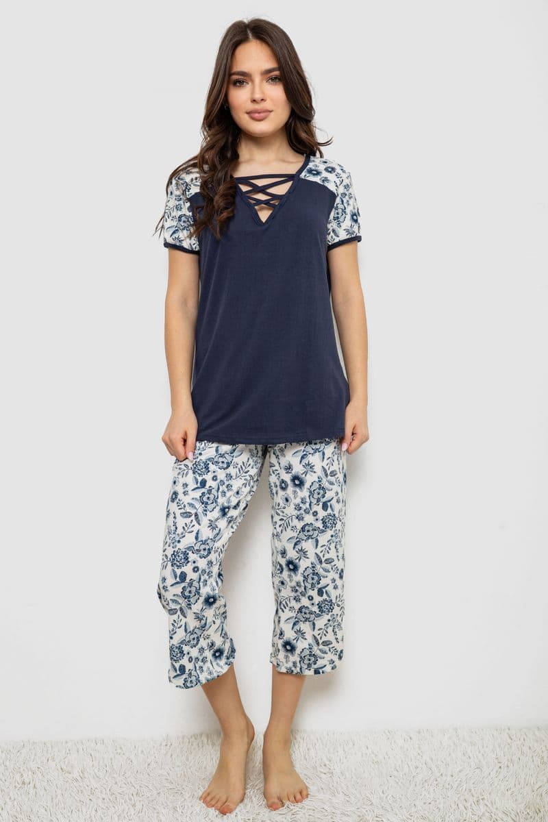 Жіноча піжама з принтом, колір синій, 243R1602-001 - зображення 1