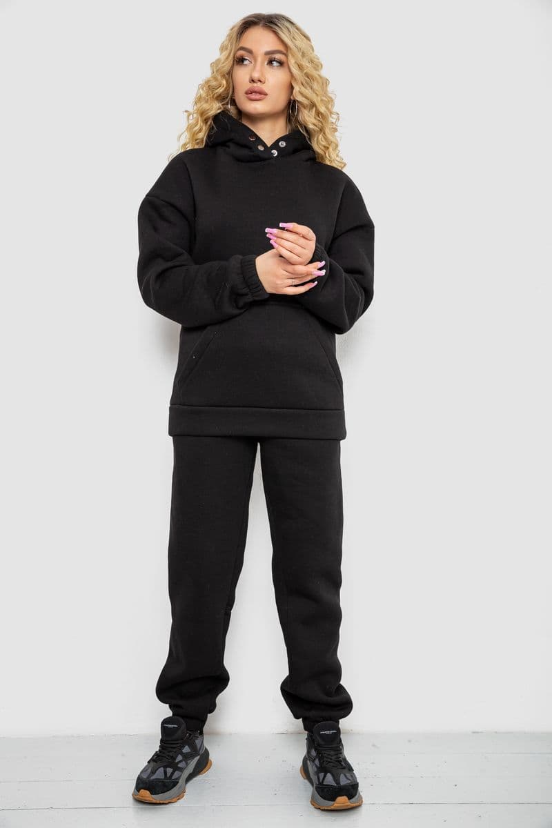Спортивний костюм жіночий на флісі, колір чорний, 102R7711 - зображення 1