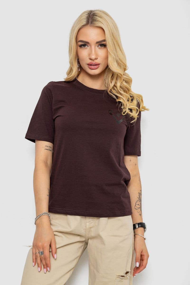 Жіноча футболка з принтом, колір шоколадний, 241R128 - зображення 1