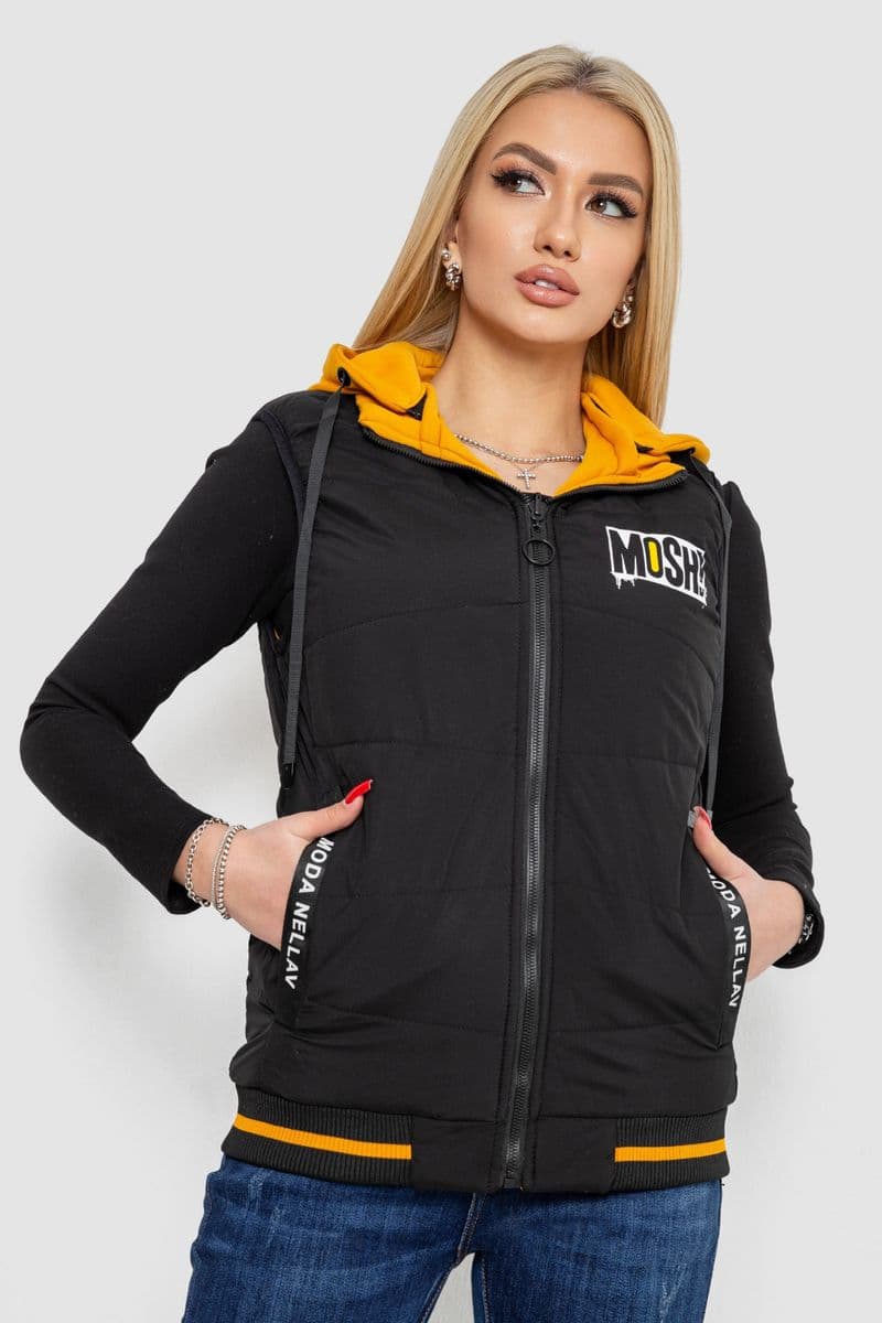 Жилет жіночий двосторонній, колір чорно-гірчичний, 244R20166 - зображення 1