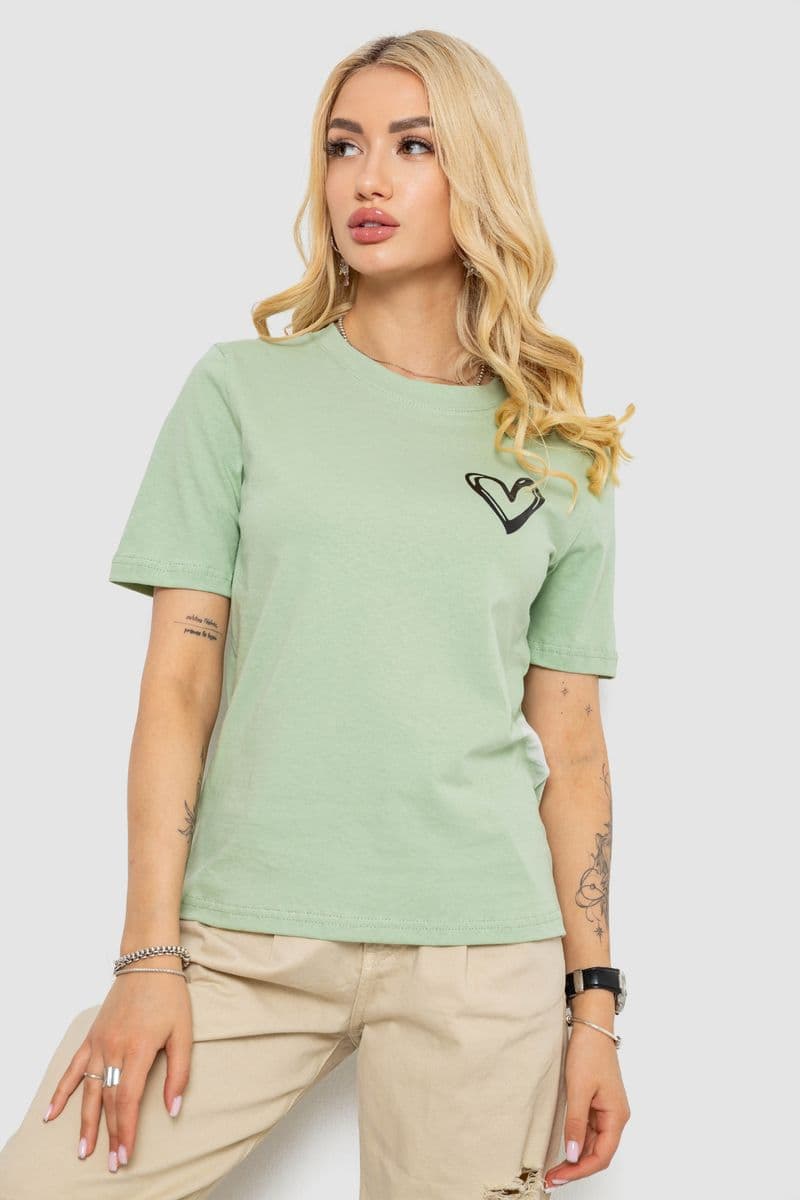 Жіноча футболка з принтом, колір оливковий, 241R128 - зображення 1