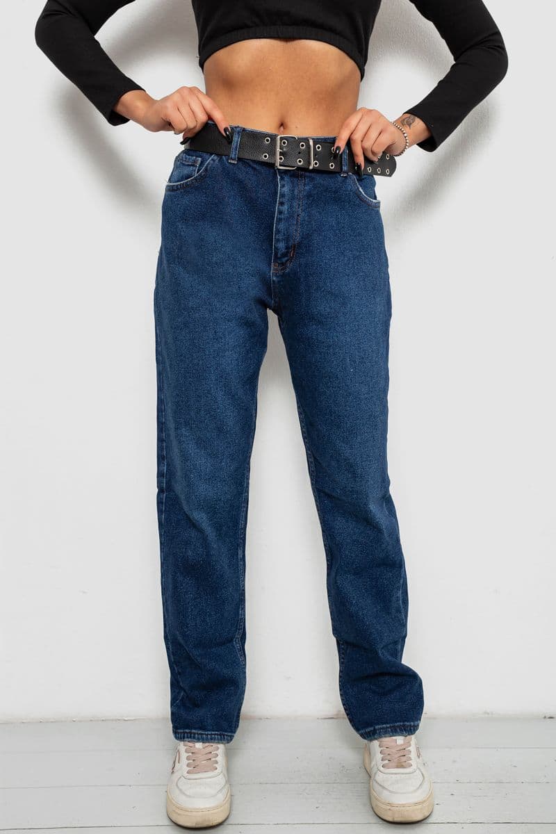 Джинси жіночі однотонні MOM FIT, колір синій, 244R8184 - зображення 1