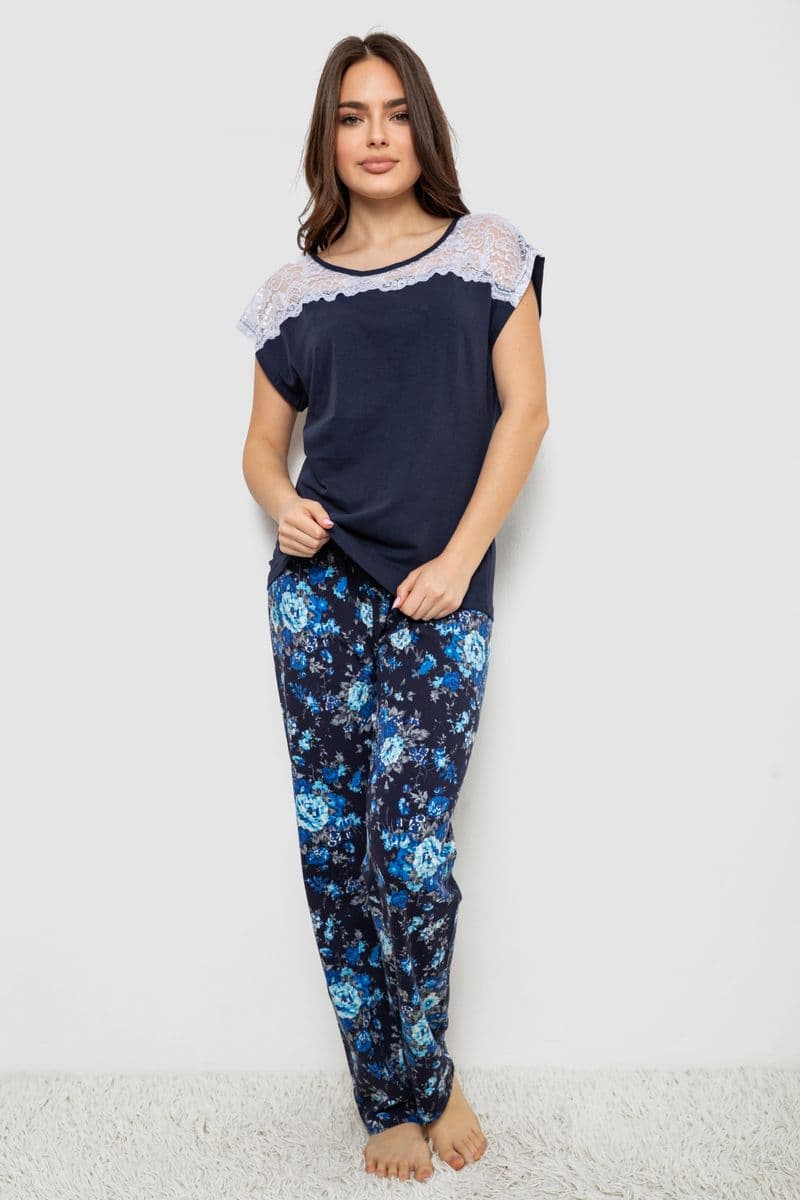 Жіноча піжама з принтом, колір синій, 243R1484-003 - зображення 1