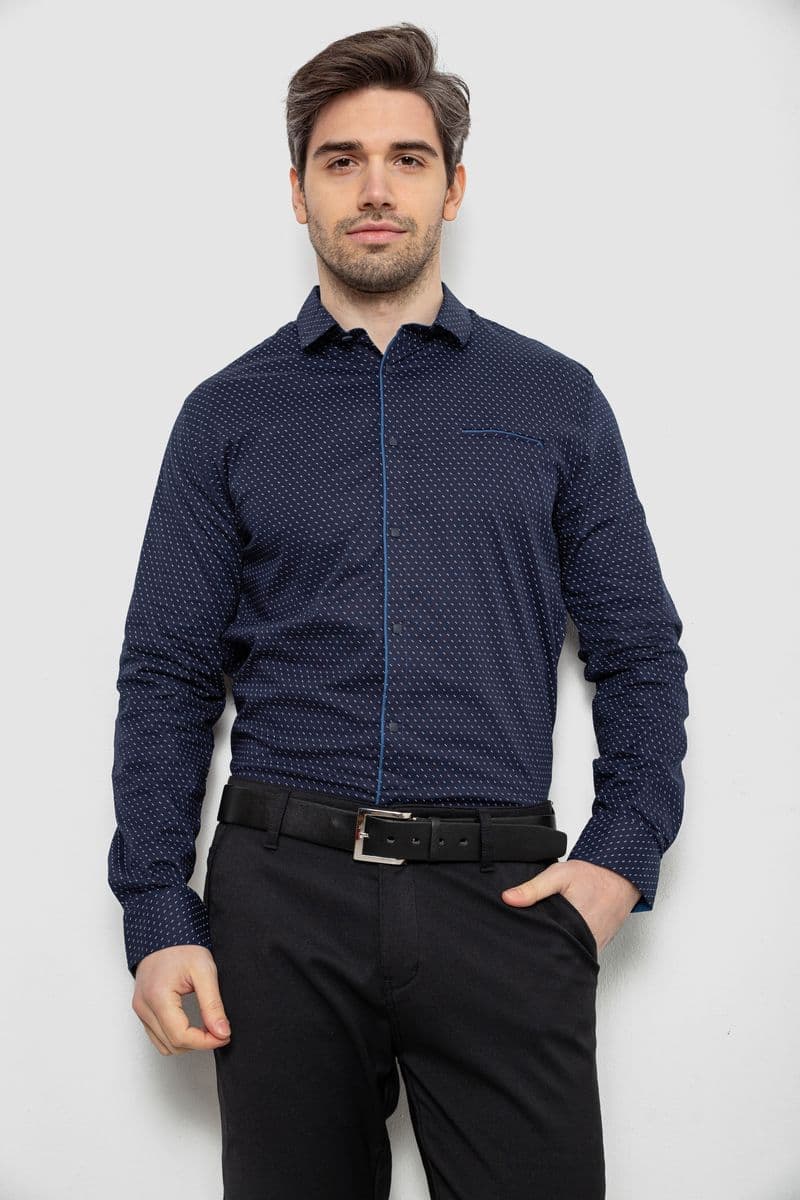 Сорочка чоловіча однотонна з принтом, колір темно-синій, 186R2025 - зображення 1
