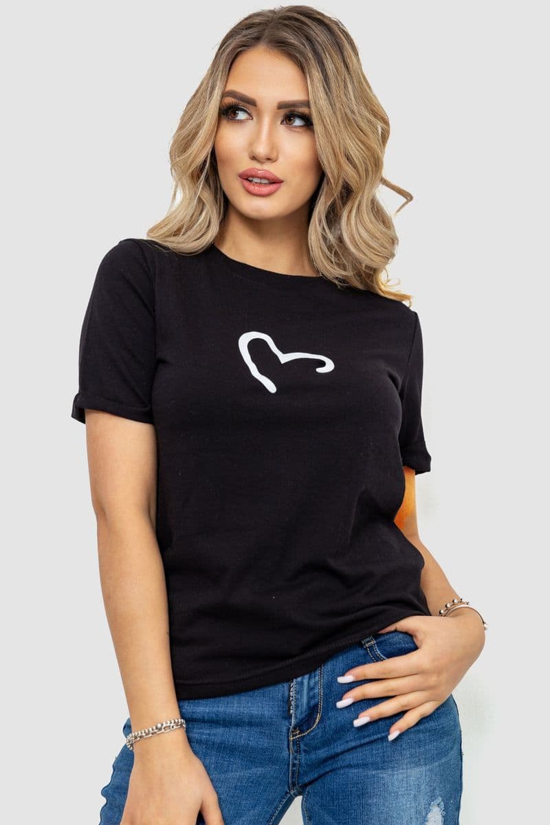 Футболка жіноча з принтом, колір чорний, 238R57384 - зображення 1
