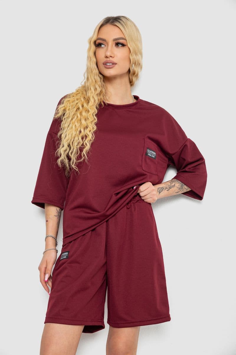 Костюм жіночий однотонний, колір бордовий, 238R116 - зображення 1