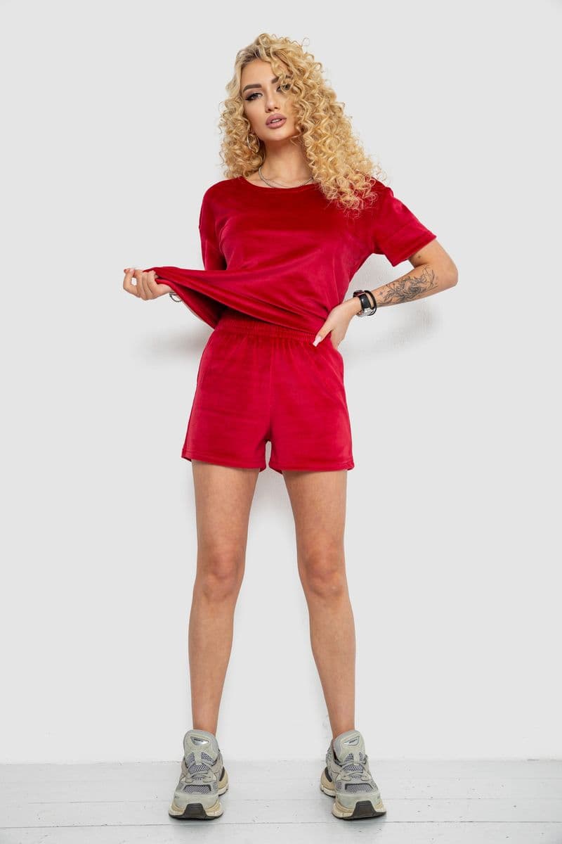 Домашній костюм велюровий, колір бордовий, 102R272-3 - зображення 1