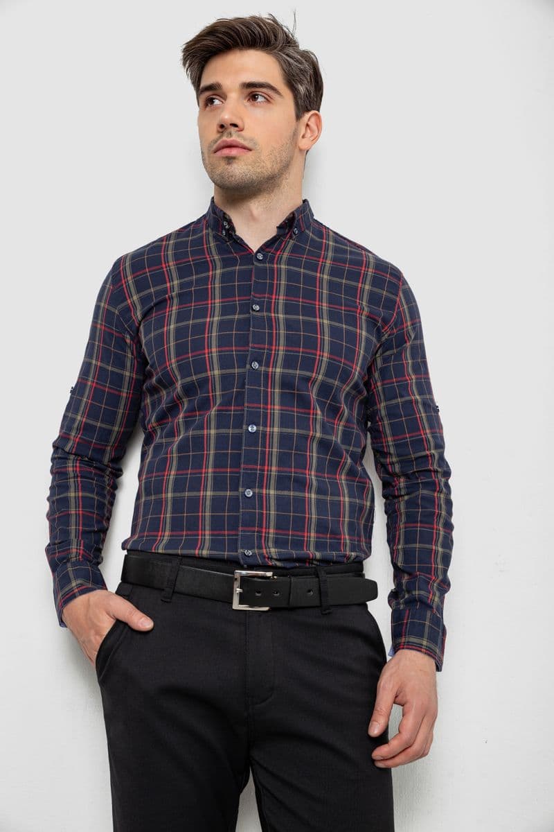 Сорочка чоловіча в клітинку, колір синій, 214R1255 - зображення 1