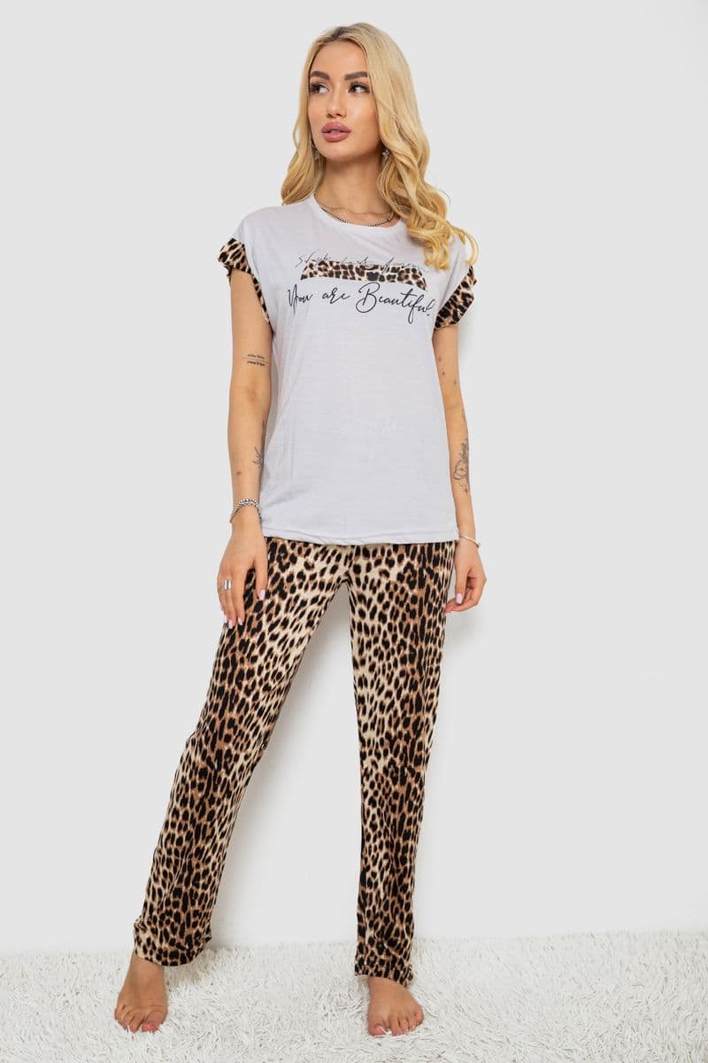 Піжама жіноча з принтом, колір сірий, 243R2101 - зображення 1