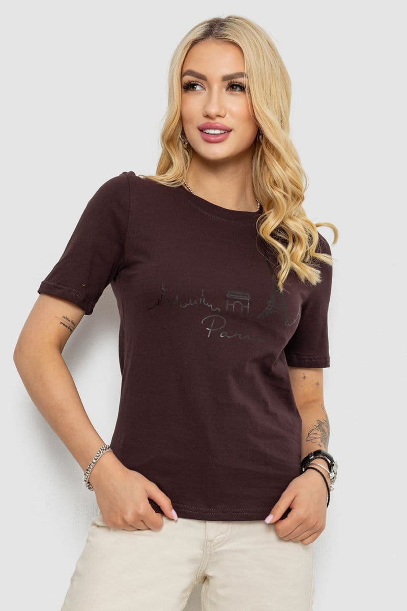 Футболка жіноча з принтом, колір шоколадний, 241R132 - зображення 1