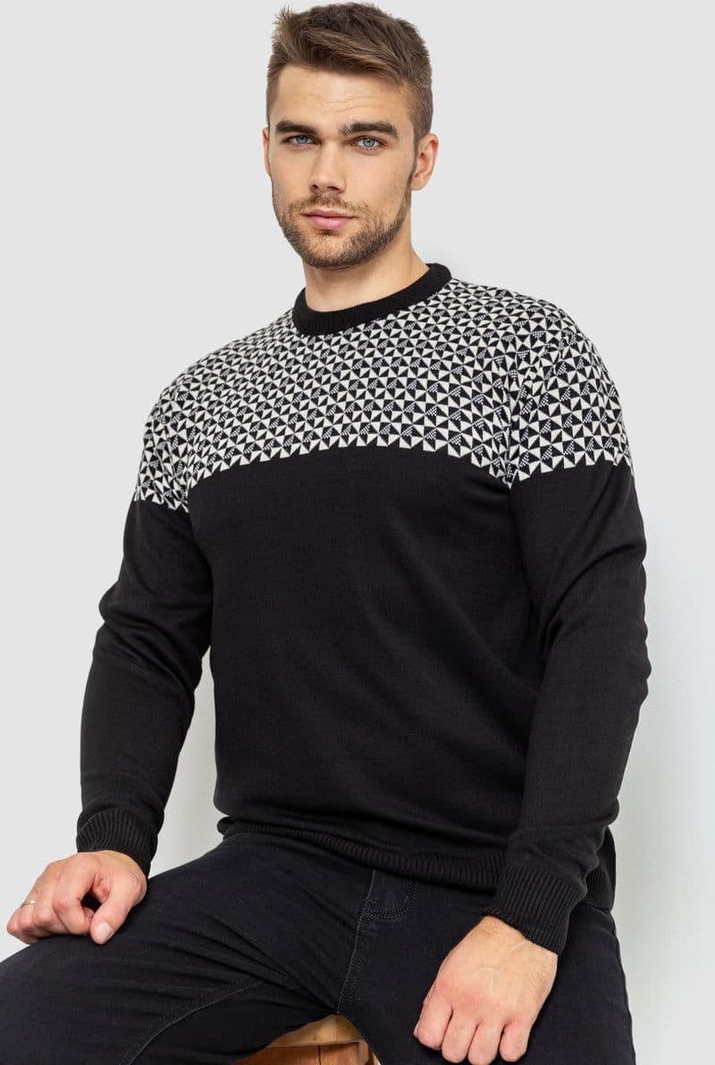 Светр чоловічий, колір чорно-білий, 161R898 - зображення 1