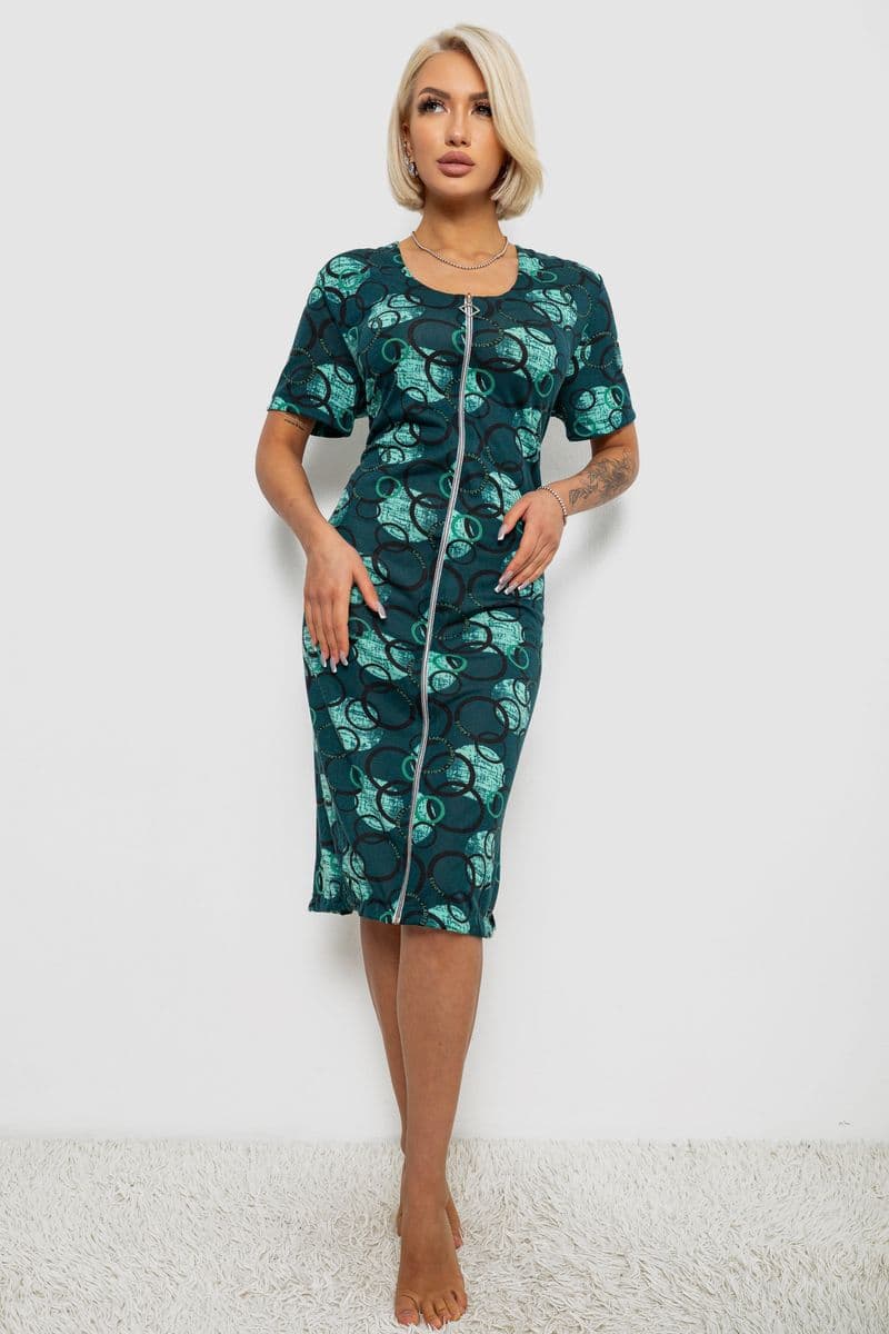 Халат жіночий на блискавці з принтом, колір зелений, 257R1030 - зображення 1