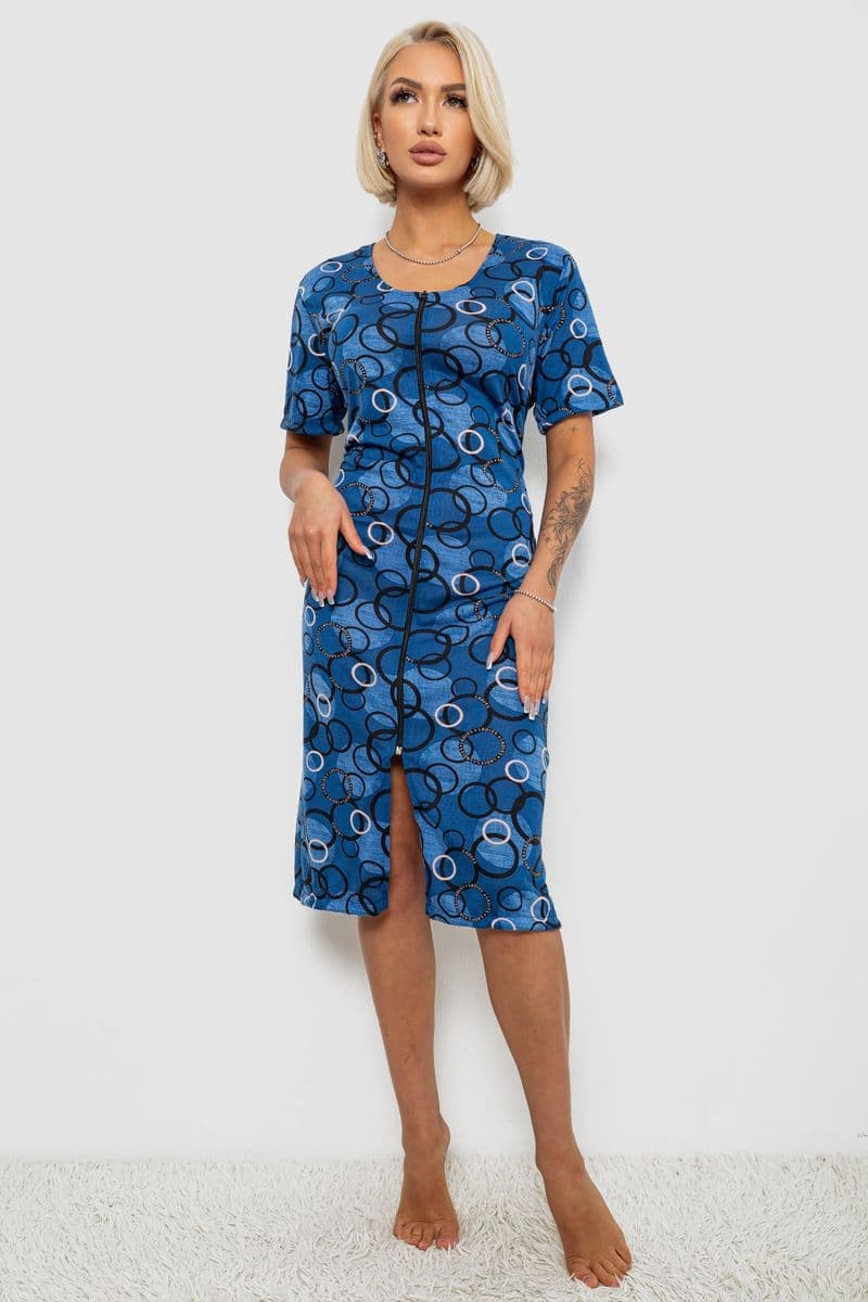 Халат жіночий на блискавці з принтом, колір синій, 257R1030-1 - зображення 1