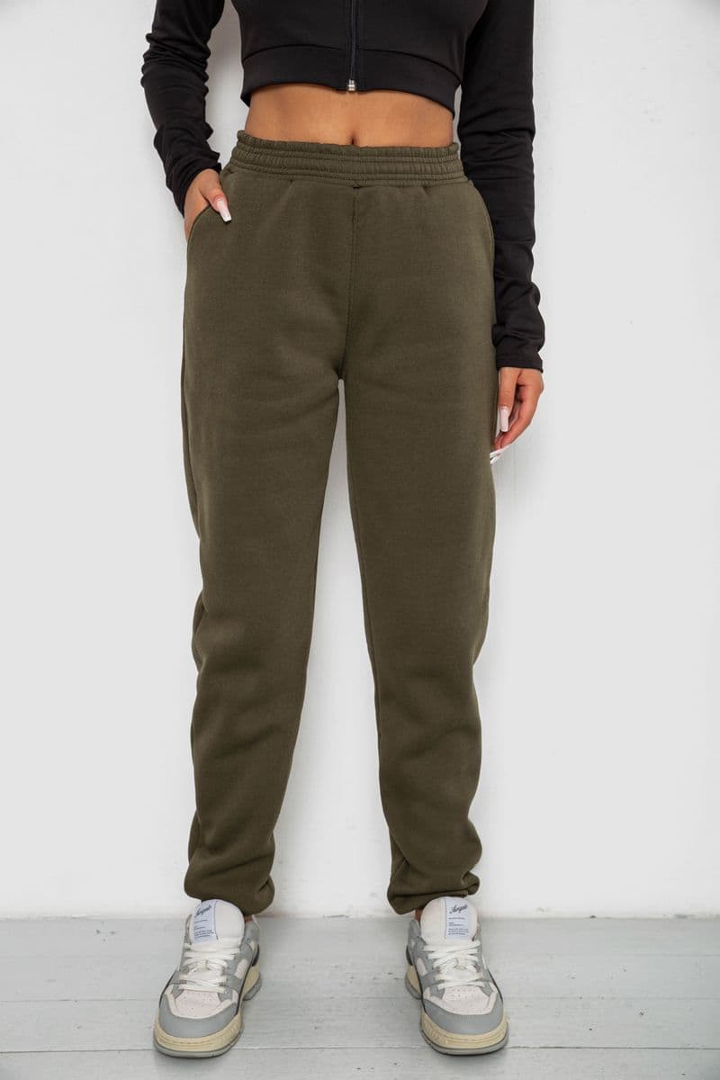 Спортивні штани жіночі на флісі, колір хакі, 238R57828 - зображення 1