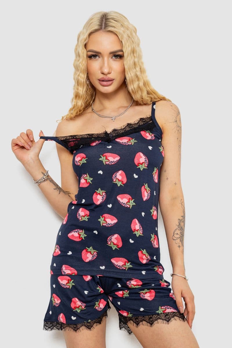 Піжама жіноча з принтом, колір синьо-рожевий, 243R2129 - зображення 1