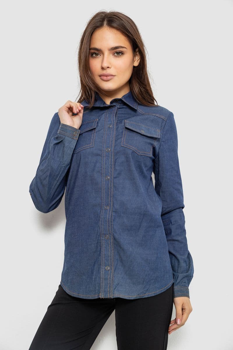 Сорочка жіноча однотонна, колір синій, 230R069 - зображення 1