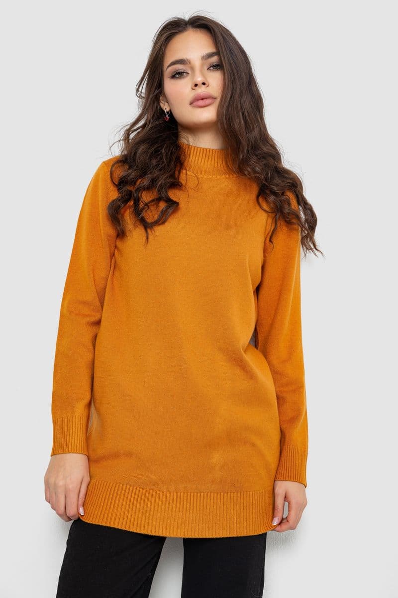 Светр жіночий однотонний, колір гірчичний, 244R5550 - зображення 1