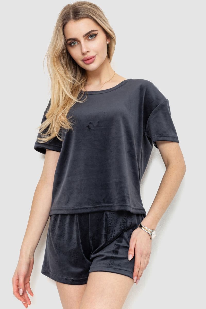 Домашній костюм велюровий, колір темно-сірий, 102R272-3 - зображення 1