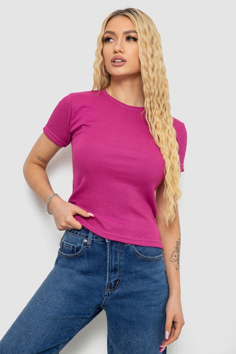 Футболка жіноча в рубчик, колір фуксія, 238R123-2 - зображення 1