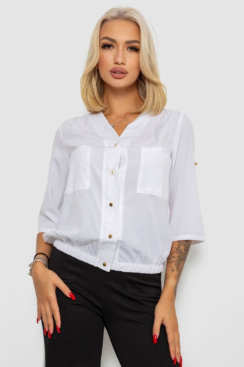 Блуза однотонна, колір білий, 230R91-1 - зображення 1