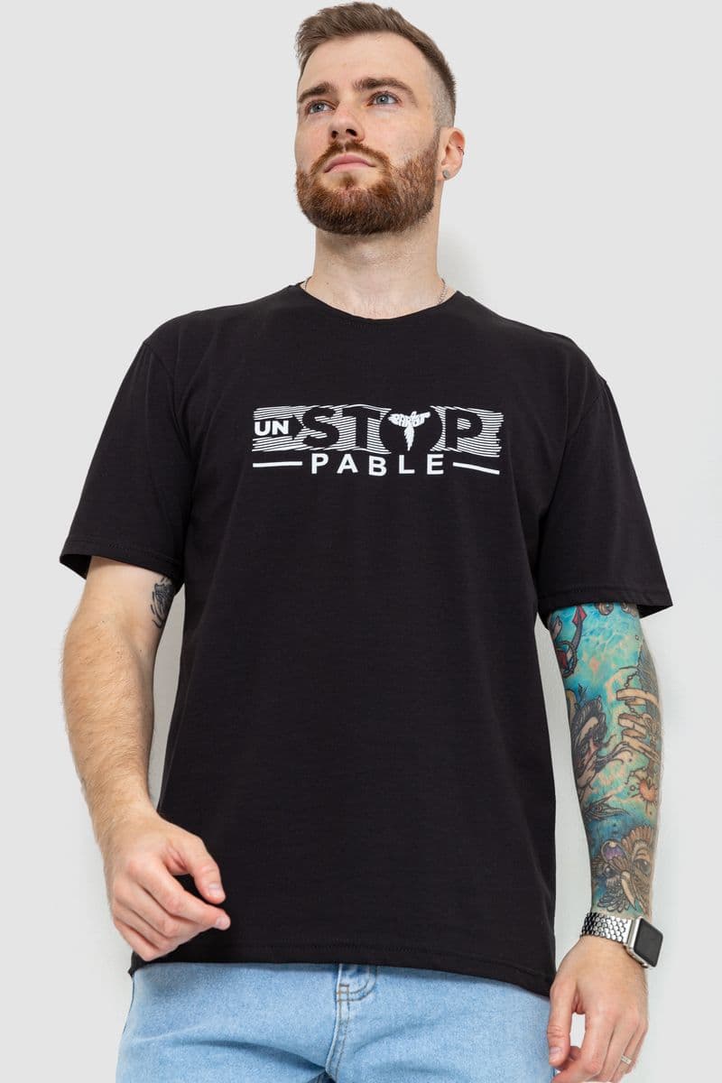 Футболка чоловіча батал, колір чорний, 208R014 - зображення 1