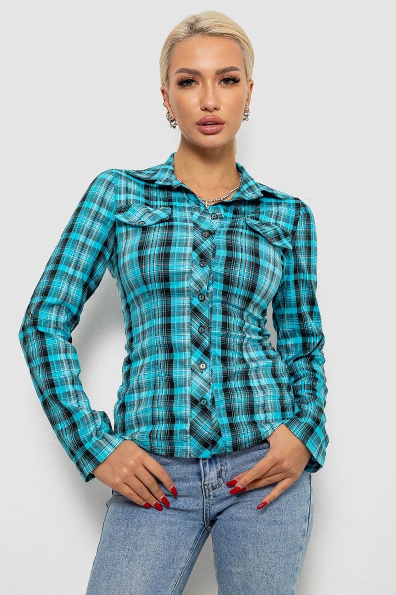 Сорочка жіноча в клітку, колір бірюзовий, 230R064-1 - зображення 1