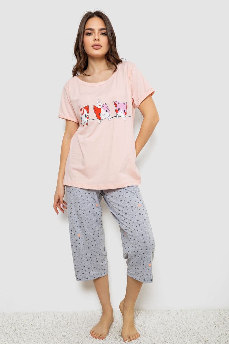 Жіноча піжама з принтом, колір персиковий, 243R1602-008 - зображення 1