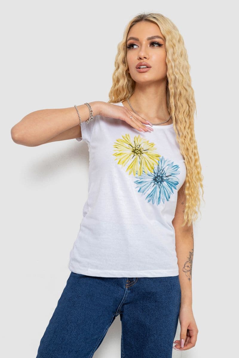 Футболка жіноча з принтом, колір білий, 244R2215 - зображення 1