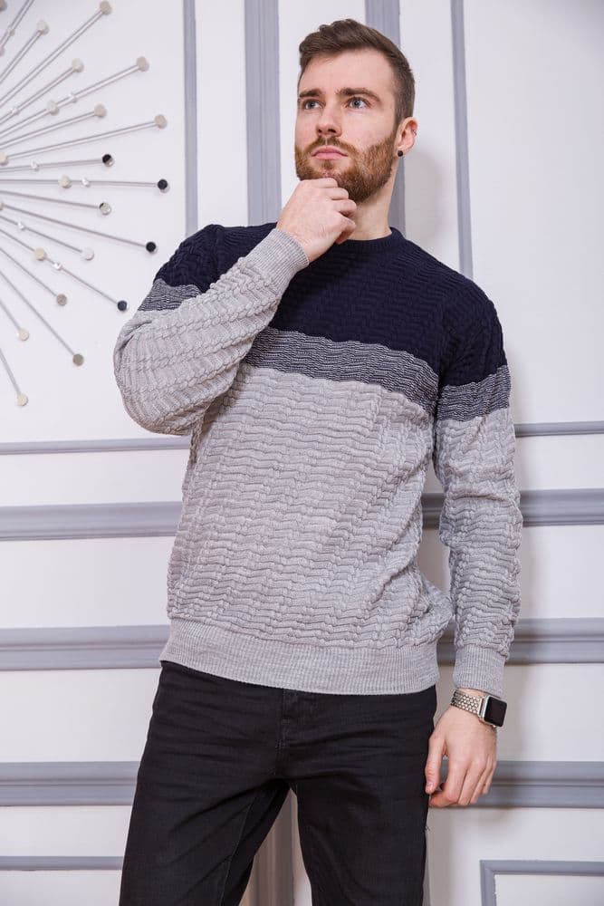 Светр чоловічий, колір синьо-сірий, 161R677 - зображення 1