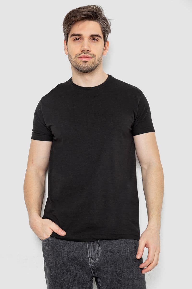 Футболка чоловіча однотонна батал, колір чорний, 244R2406 - зображення 1