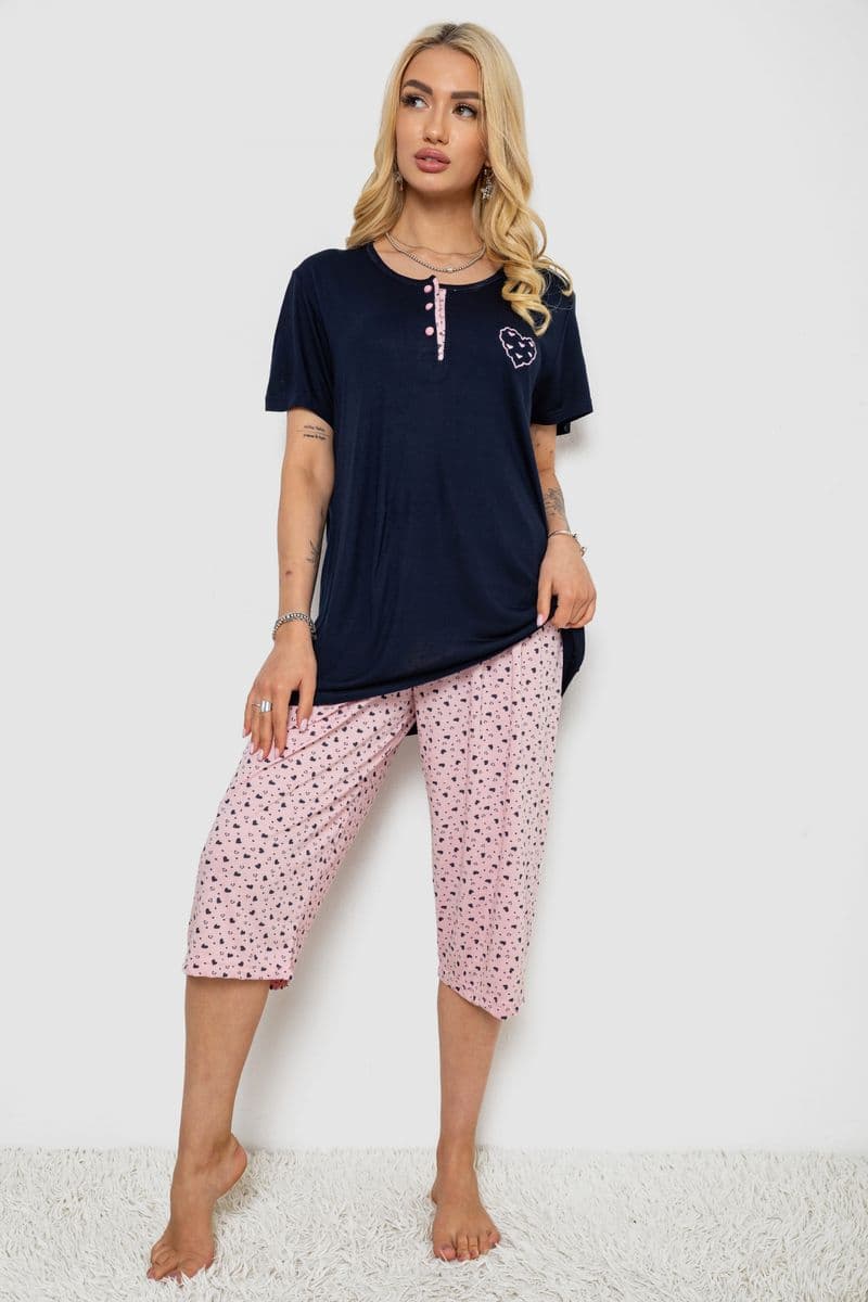 Піжама жіноча з принтом, колір синій, 243R7028 - зображення 1