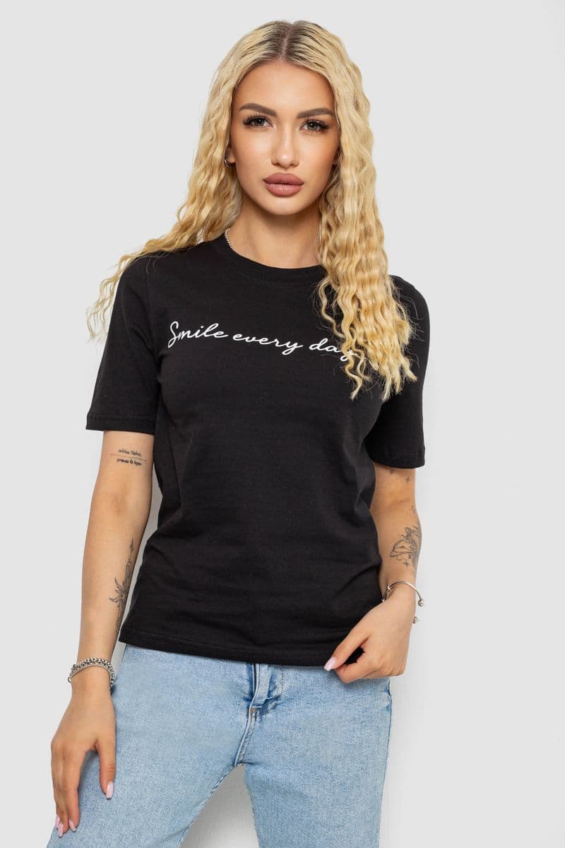 Футболка жіноча з принтом, колір чорний, 241R130 - зображення 1