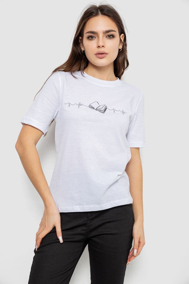 Футболка жіноча з принтом, колір білий, 241R1835 - зображення 1