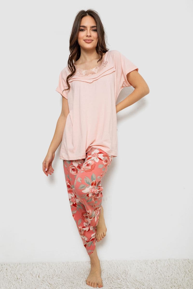 Піжама жіноча з принтом, колір персиковий, 243R1600-003 - зображення 1