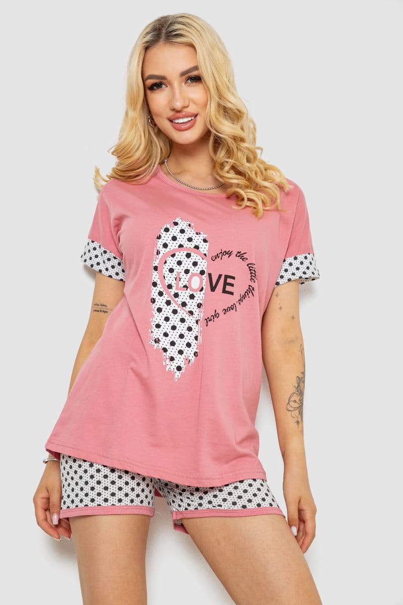 Піжама жіноча з принтом, колір пудровий, 243R3049 - зображення 1