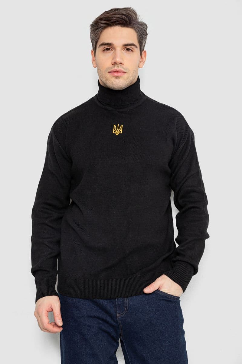 Гольф чоловічий з вишивкою тризуб, колір чорний, 161R010 - зображення 1