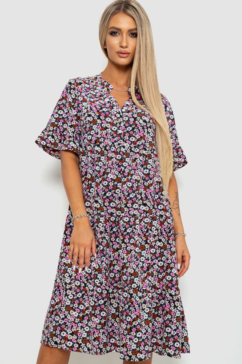 Плаття з квітковим принтом, колір чорно-рожевий, 102R5251-1 - зображення 1