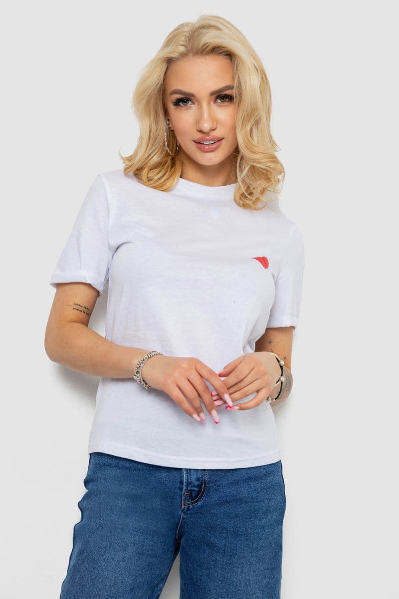 Футболка жіноча з принтом, колір білий, 238R57482 - зображення 1