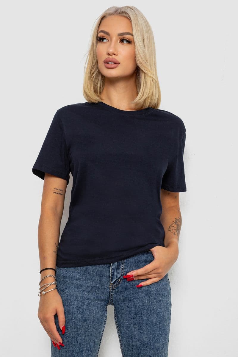 Футболка жіноча однотонна, колір темно-синій, 238R112 - зображення 1