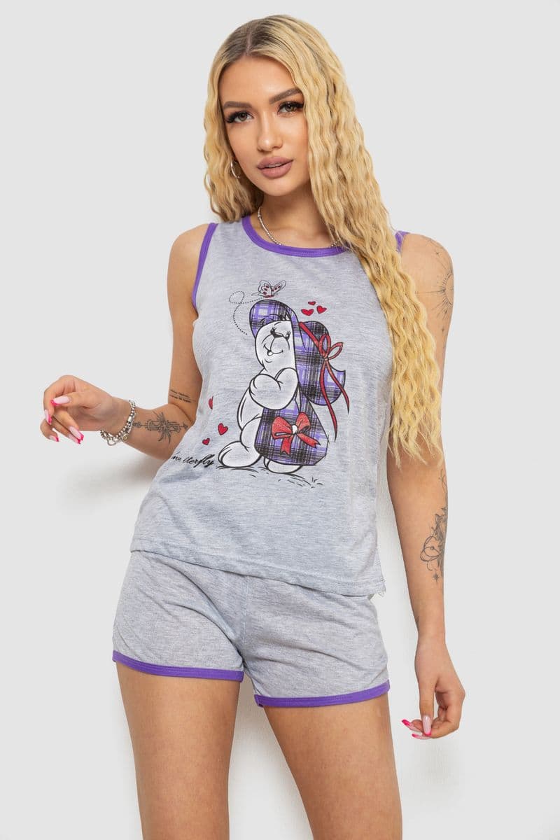 Жіноча піжама з принтом, колір сіро-бузковий, 238RB40 - зображення 1