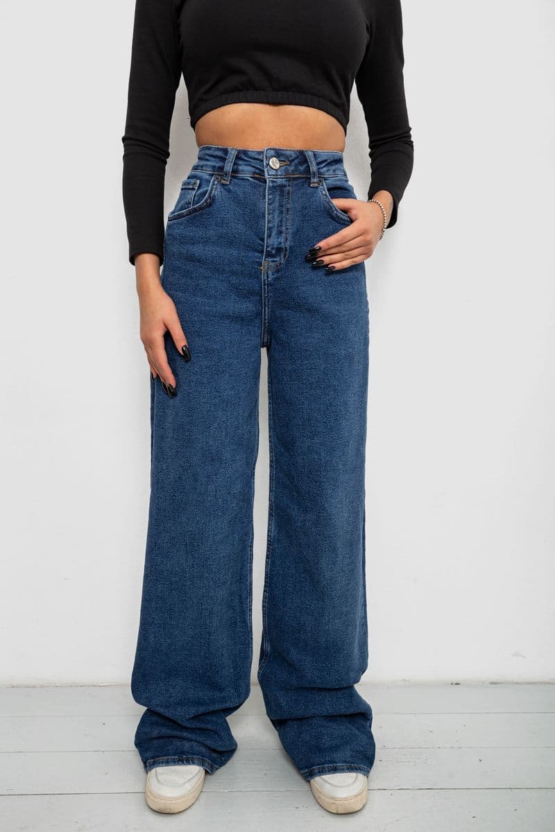 Джинси жіночі однотонні Wide Leg, колір синій, 244R00364 - зображення 1