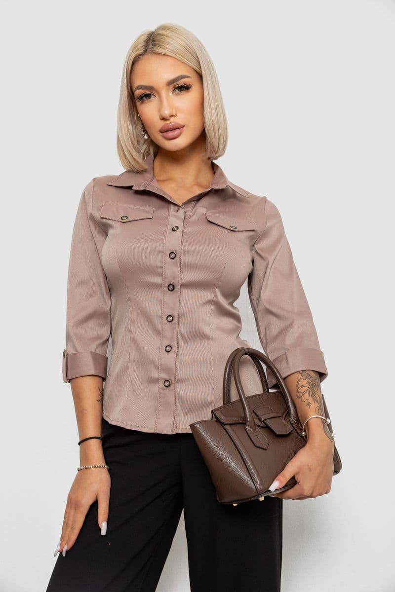 Сорочка класична в смужку, колір бежевий, 230R643 - зображення 1