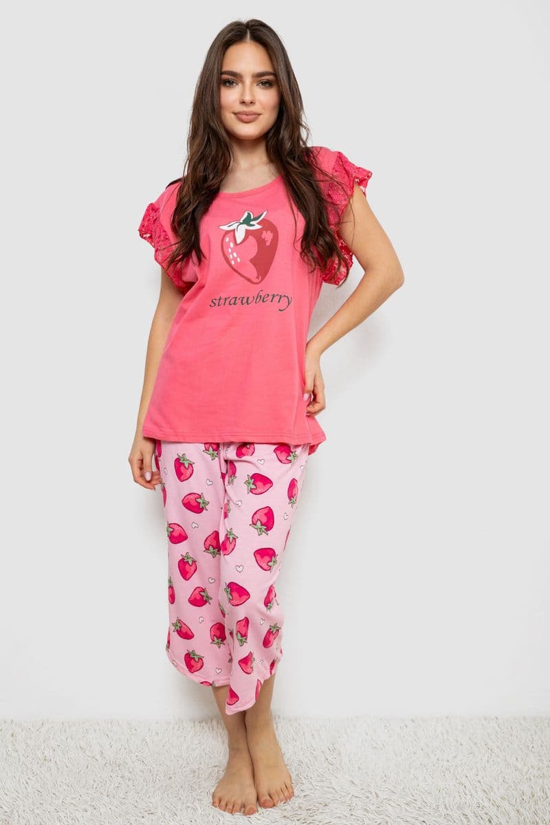 Жіноча піжама з принтом, колір рожевий, 243R1602-015 - зображення 1