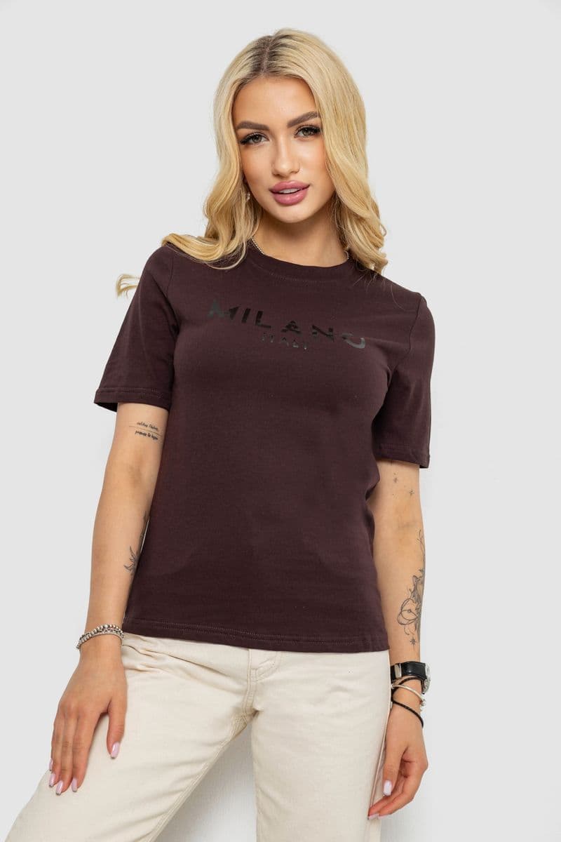 Футболка жіноча з принтом, колір шоколадний, 241R134 - зображення 1
