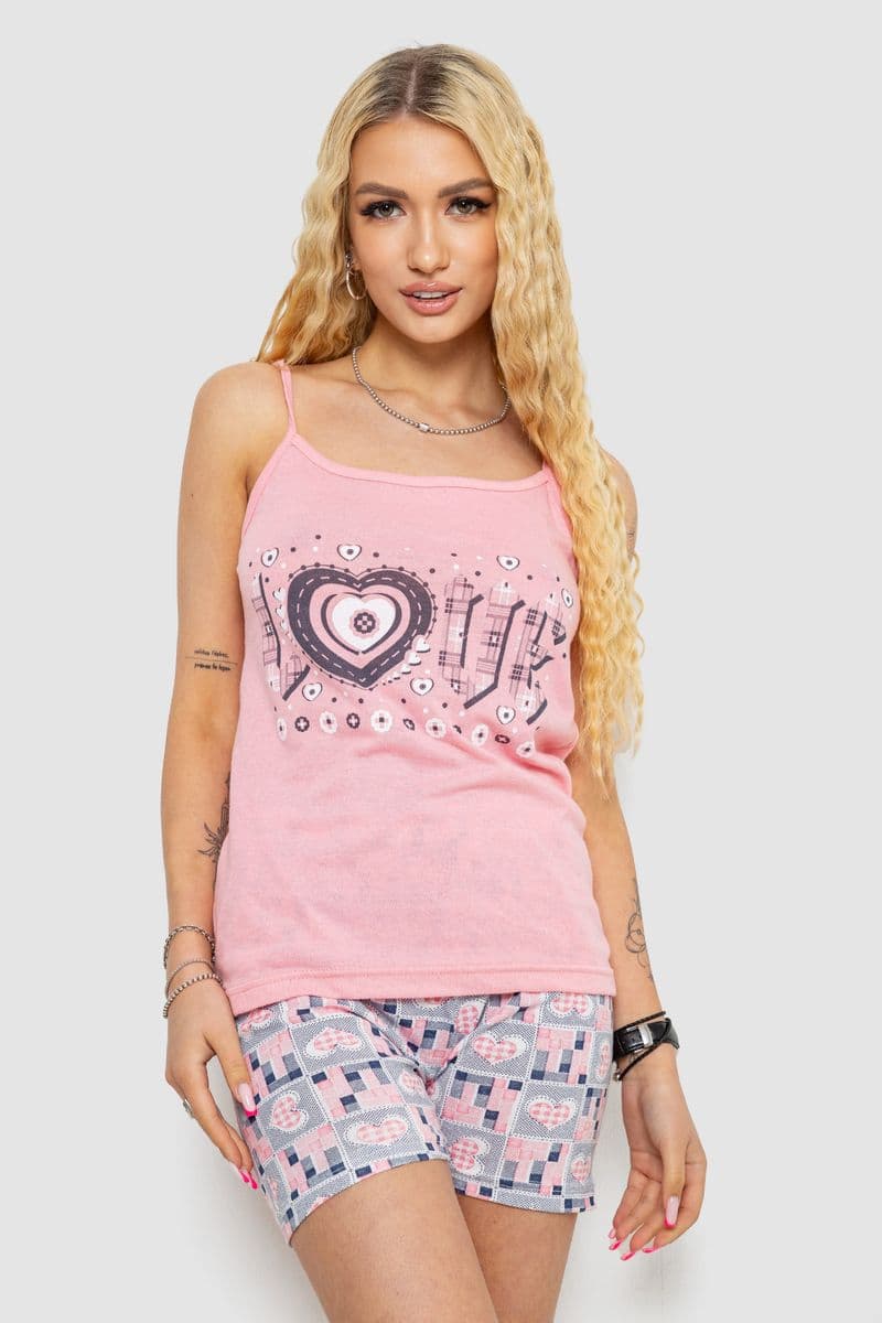 Жіноча піжама з принтом, колір рожевий, 238R3130 - зображення 1