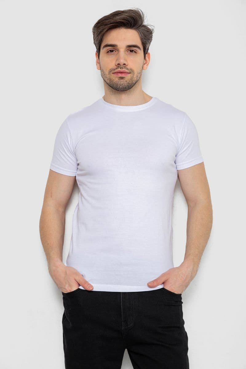 Футболка чоловіча однотонна базова, колір білий, 244R2408 - зображення 1